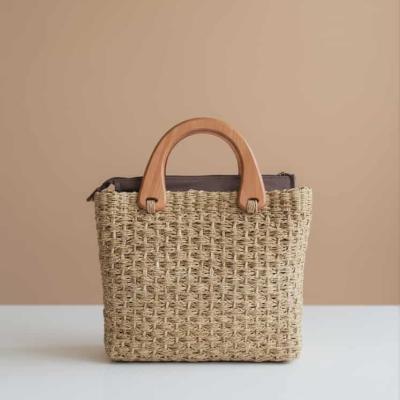 Wooden Abaca Handbag with wooden Handle